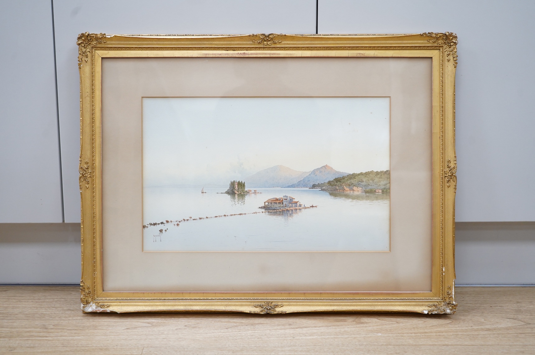 Spyridon Scarvelli (Greek, 1868-1942), Corfu, signed, Thomas Agnew & Sons framing label verso, 29 x 46cm, gilt framed